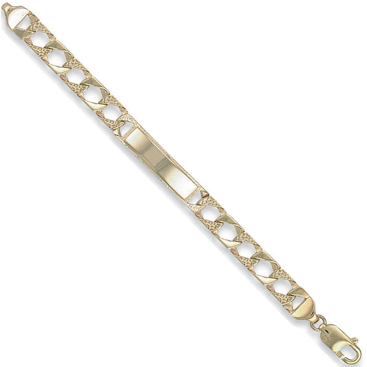 Yellow Gold Plain & Bark Casted Curb Baby Id Bracelet