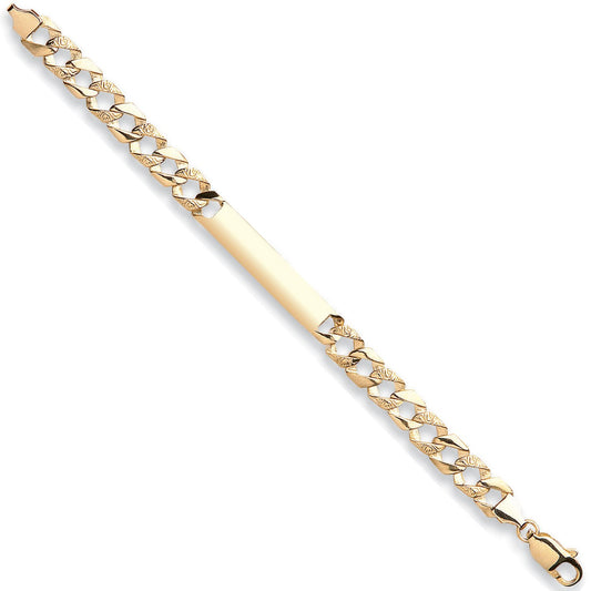 Yellow Gold Plain & Bark Casted Curb Baby Id Bracelet