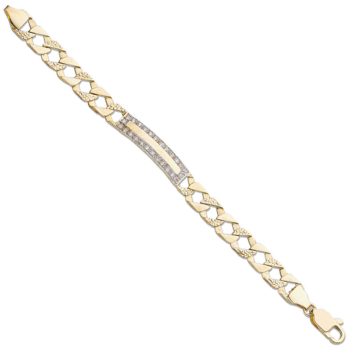 Yellow Gold Plain & Bark Casted Curb Baby Id Bracelet
