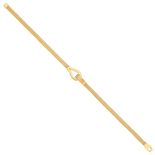 Yellow Gold Herringbone Style Hollow Hook Ladies Bracelet