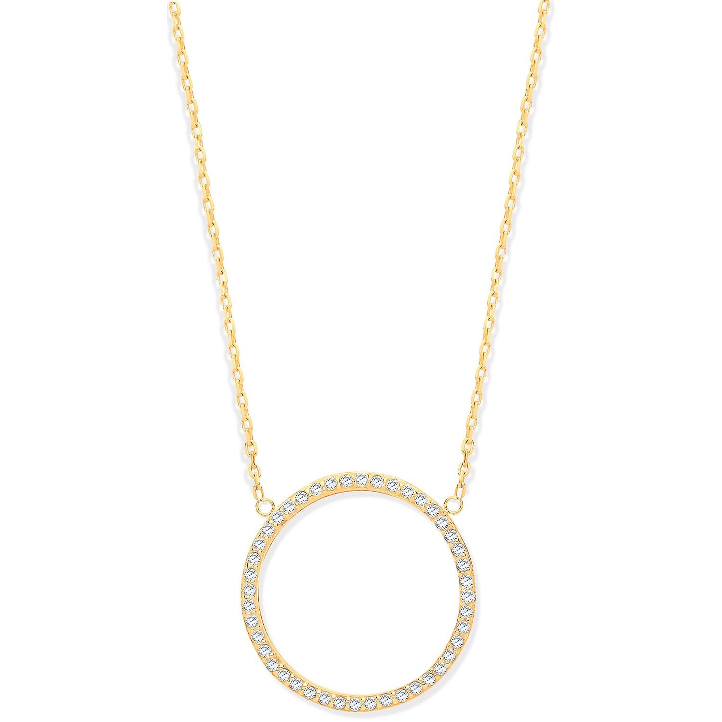 9ct Yellow Gold Circle Of Life Cubic Zirconia Pendant 17" + 2" Chain