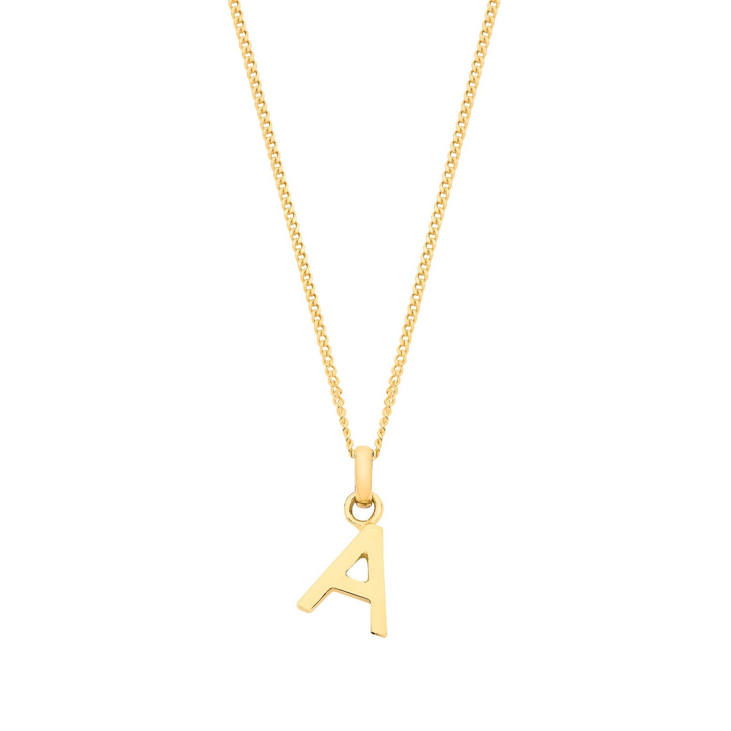 Yellow Gold Small Plain Initial On 18" Curb Chain
