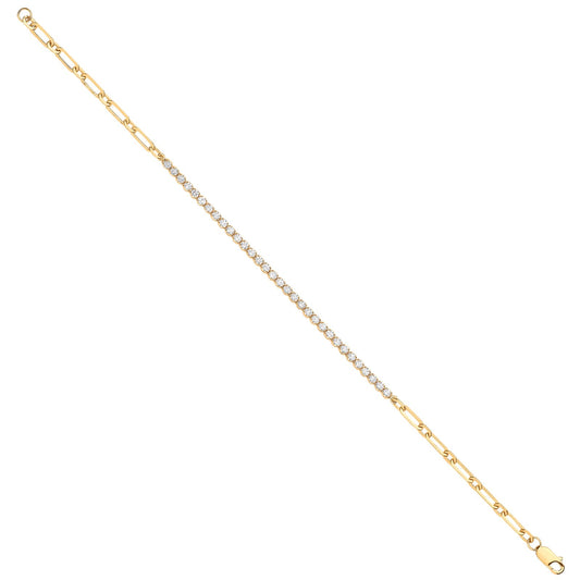 18ct Yellow Gold Half & Half Diamond Tennis Bracelet 0.80ctw