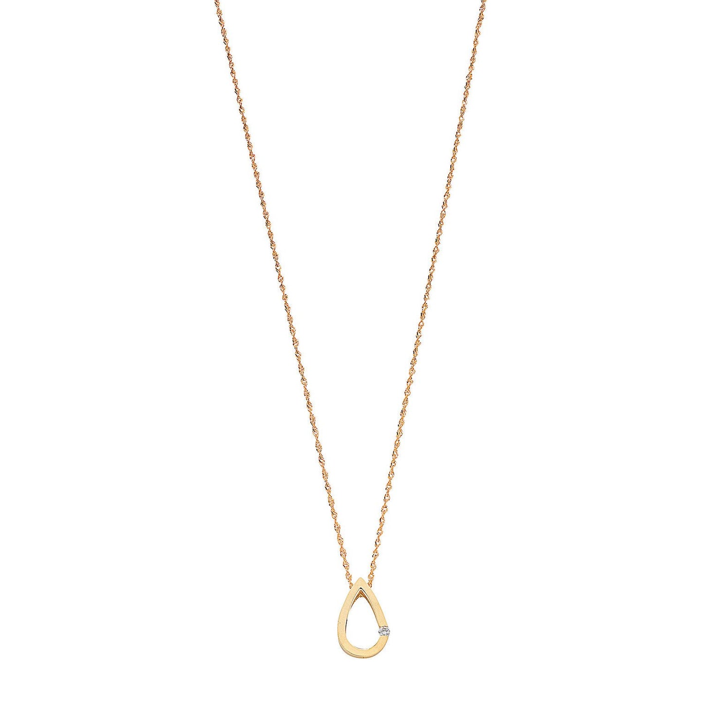 9ct Yellow Gold 0.04ct Diamond Tear Drop Pendant With 18in/45cm Chain