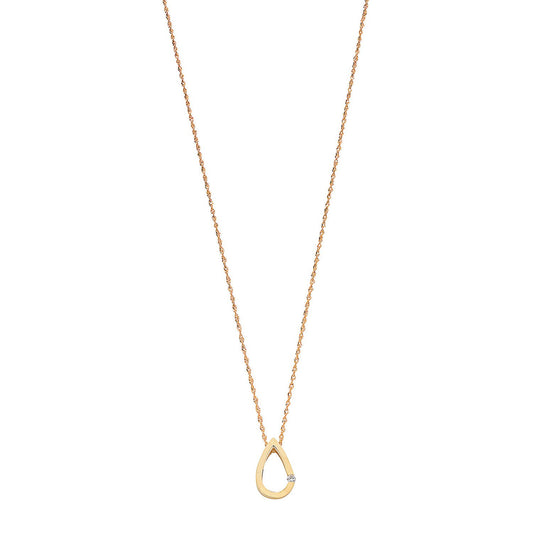 9ct Yellow Gold 0.04ct Diamond Tear Drop Pendant With 18in/45cm Chain