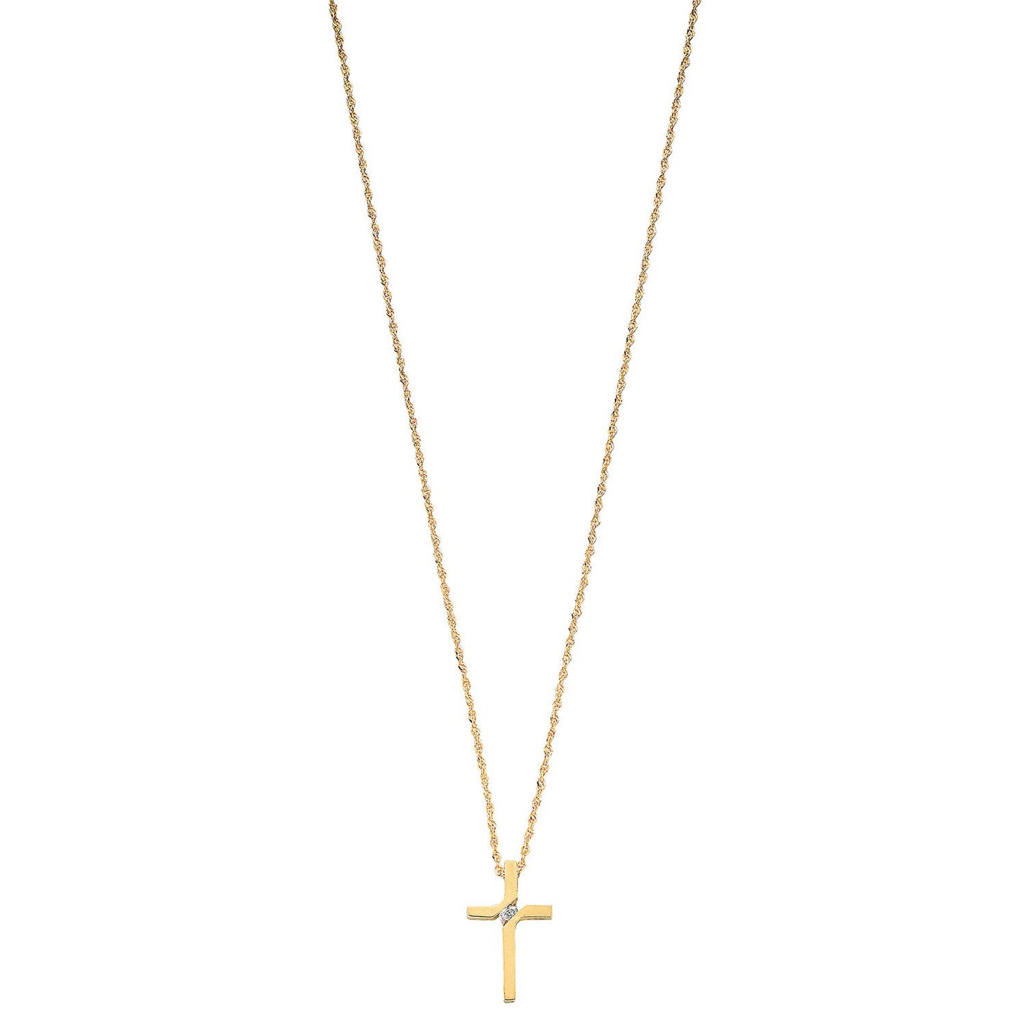 9ct Yellow Gold 0.04ct Diamond Cross Pendant With 18in/45cm Chain