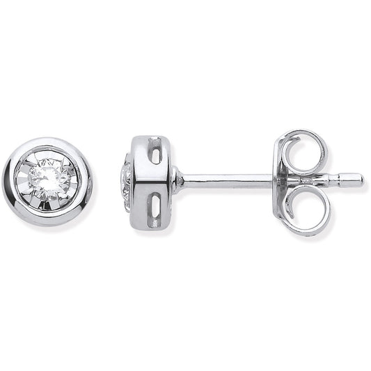 9ct White Gold Rub-over Illusion Set 0.10ctw Diamond Studs