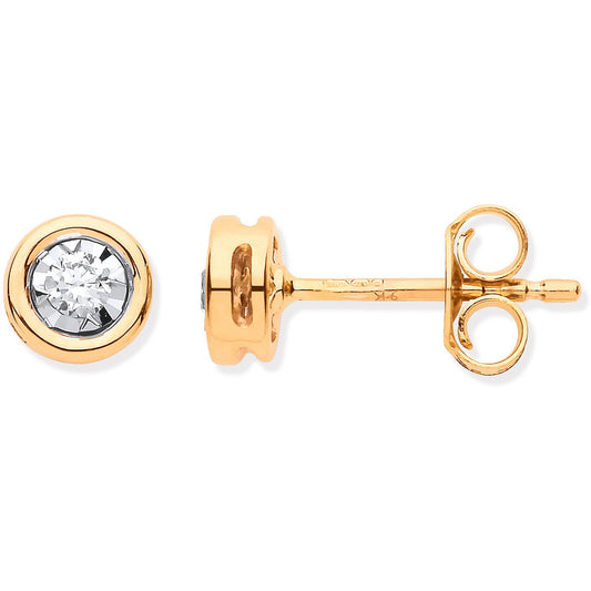 9ct Yellow Gold Rub-over Illusion Set 0.10ctw Diamond Studs
