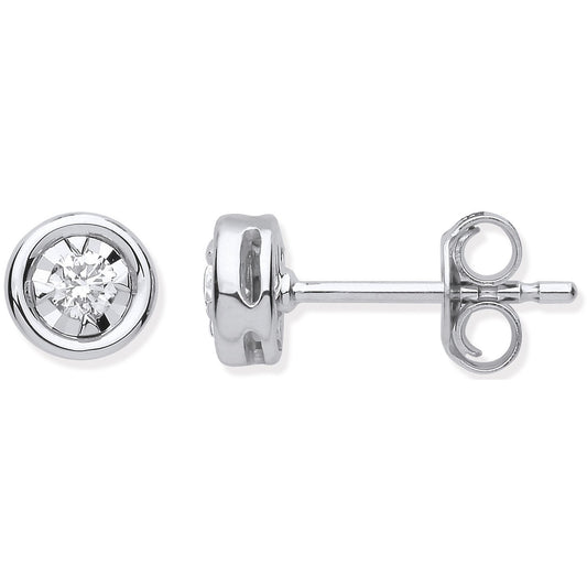 9ct White Gold Rub-over Illusion Set 0.15ctw Diamond Studs