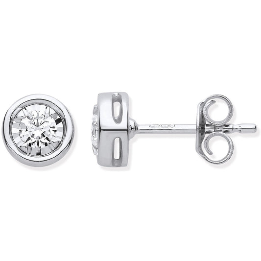 9ct White Gold Rub-over Illusion Set 0.25ctw Diamond Studs