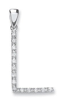 9ct White Gold 0.12ct Diamond L Initial