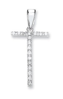 9ct White Gold 0.15ct Diamond T Initial