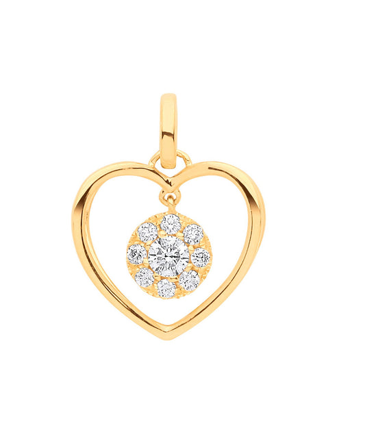 9ct Yellow Gold 0.30ct Heard Shape Drop Pendant