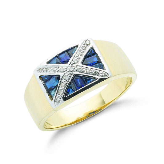 9ct Yellow Gold 0.10ct Diamond & 0.80ct Blue Sapphire Scotland Ring