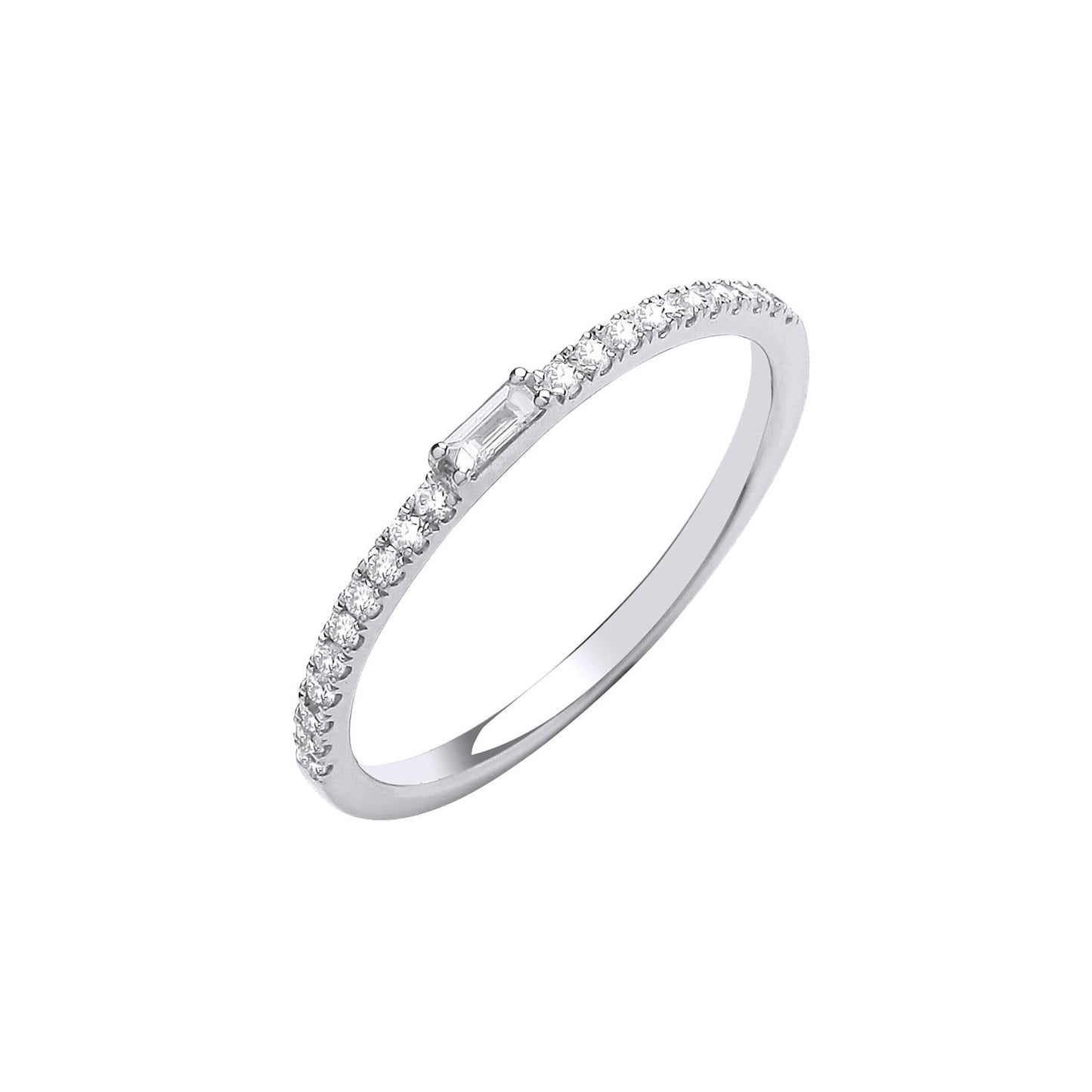 9ct White Gold 0.17ct Et Ring With Baguette In Centre