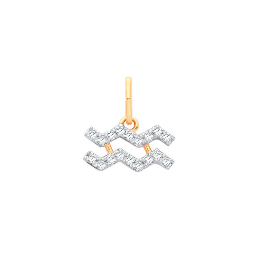 9ct Yellow Gold Aquarius Zodiac 0.10ct Pendant