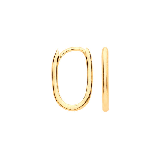 Yellow Gold Plain Hinged Oval Hoop Huggies