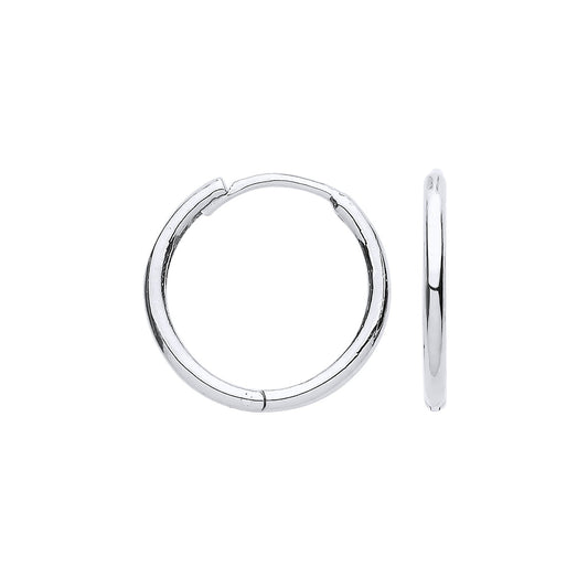 White Gold 14mm Plain Hinged Huggies