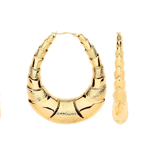 Yellow Gold Fancy Oval Design Large Creoles
