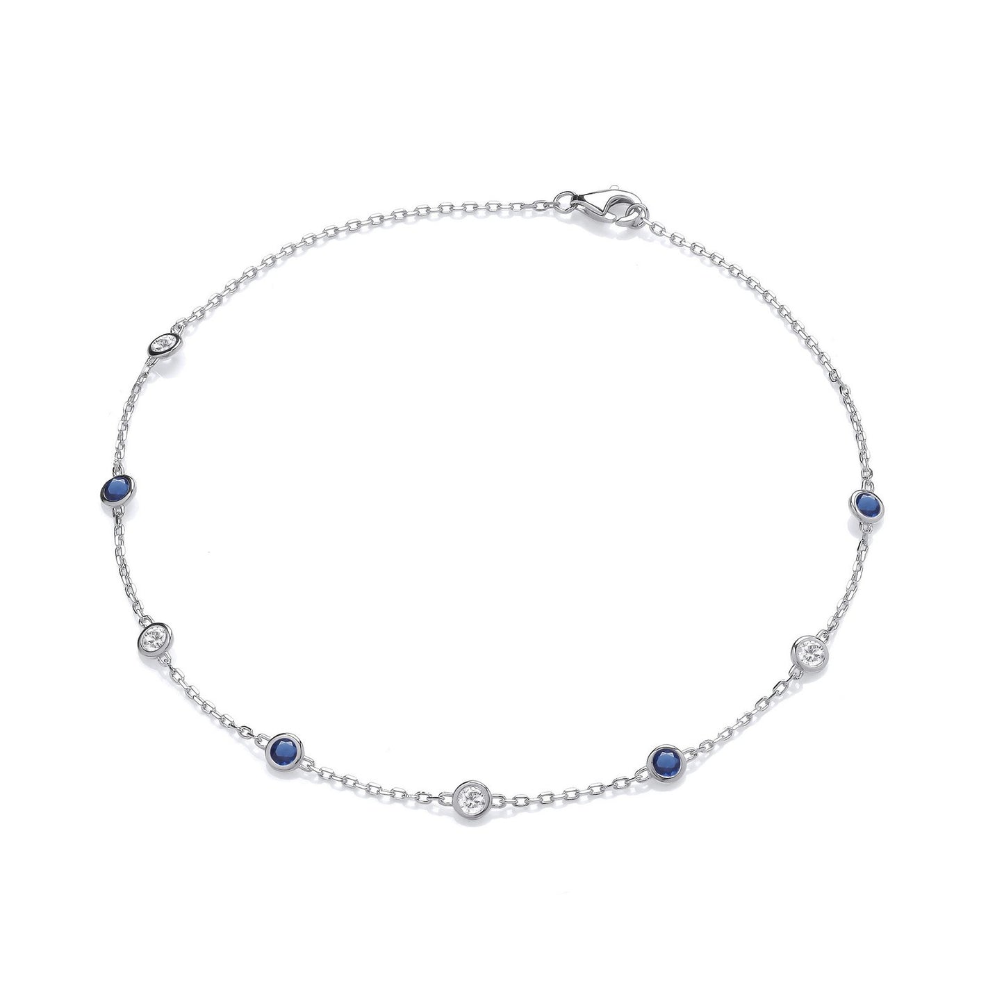 Silver Rubover Blue & Clear Cubic Zirconia's Ladies Anklet