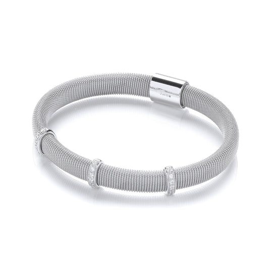 Silver Mangetic Bangle With Three Rows Of Cubic Zirconia's