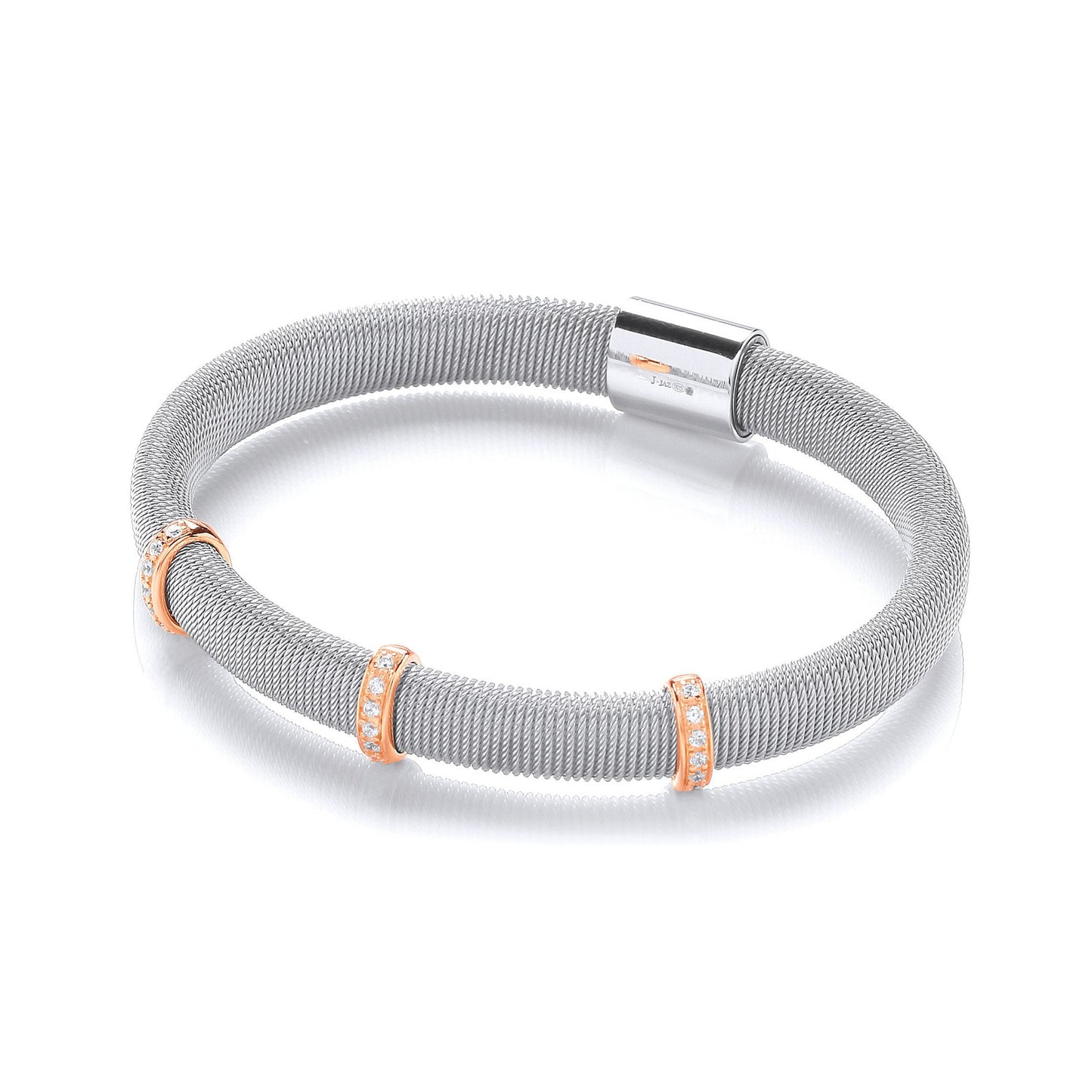 Silver Mangetic Bangle With Three Rose Lines Of Cubic Zirconia's