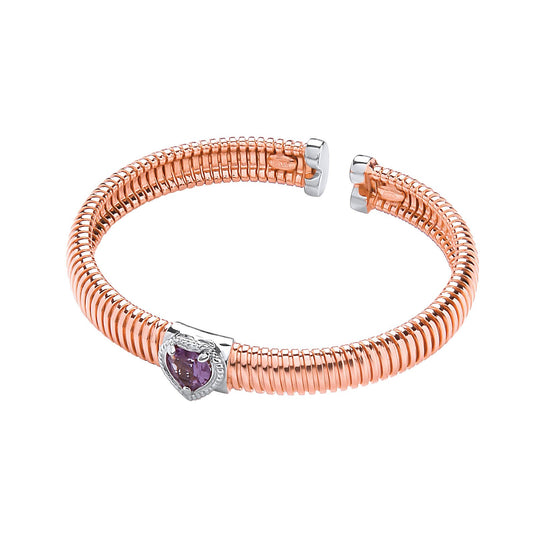 Rose Coated Silver Bangle With Amethyst 0.95ctw Heart