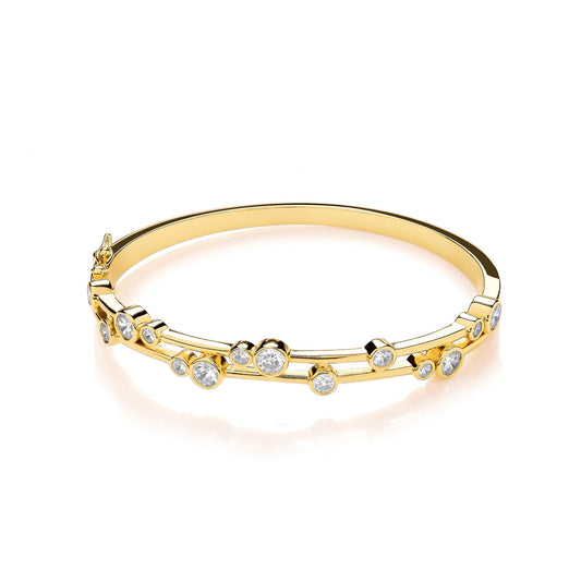 Timeless Rubover Set Clear Cubic Zirconias Ladies Yellow Gold Plated J-jaz Bangle