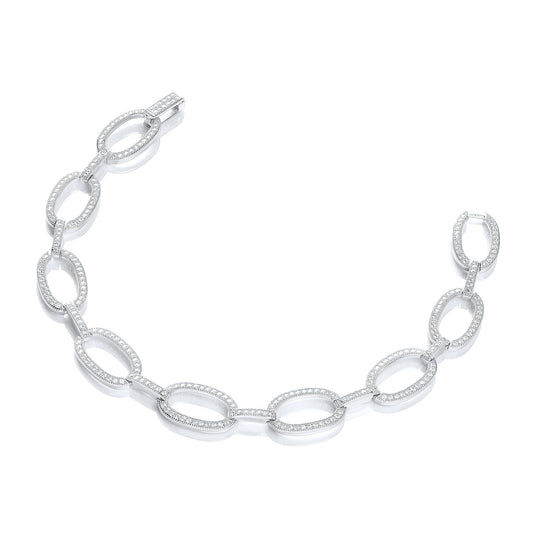 Micro Pave' Oval Links 282 Cubic Zirconia Bracelet 7"/18cm