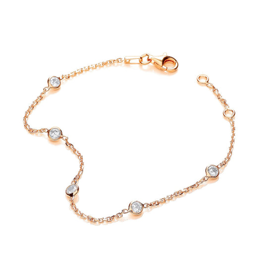Gold Coated Rubover 5 Cubic Zirconia's Bracelet 7"