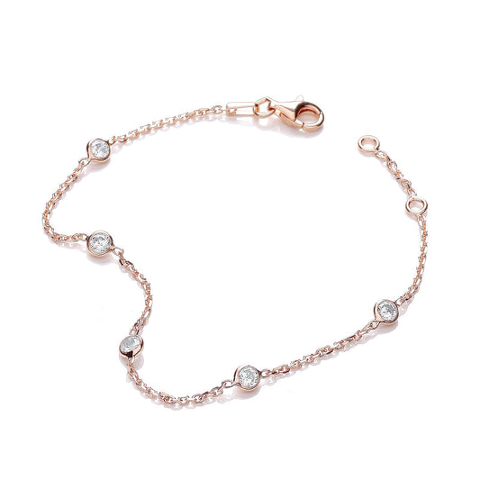 Rose Coated Rubover 5 Cubic Zirconia's Bracelet 7"