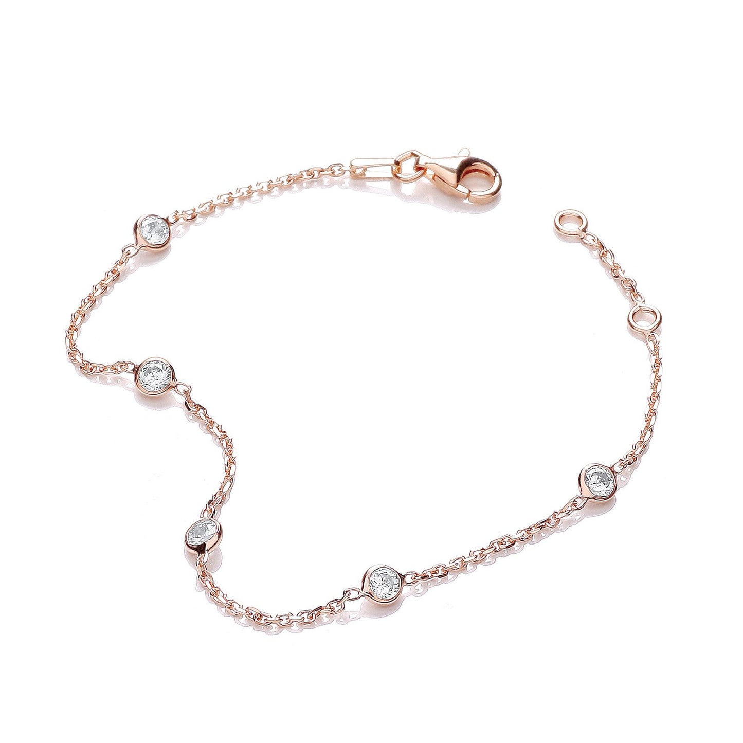 Rose Coated Rubover 5 Cubic Zirconia's Bracelet 7"