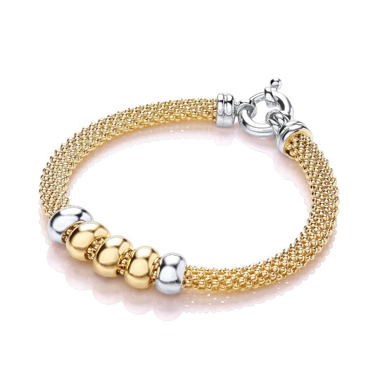 Yellow Mesh With 5 Beads Bracelet 7"