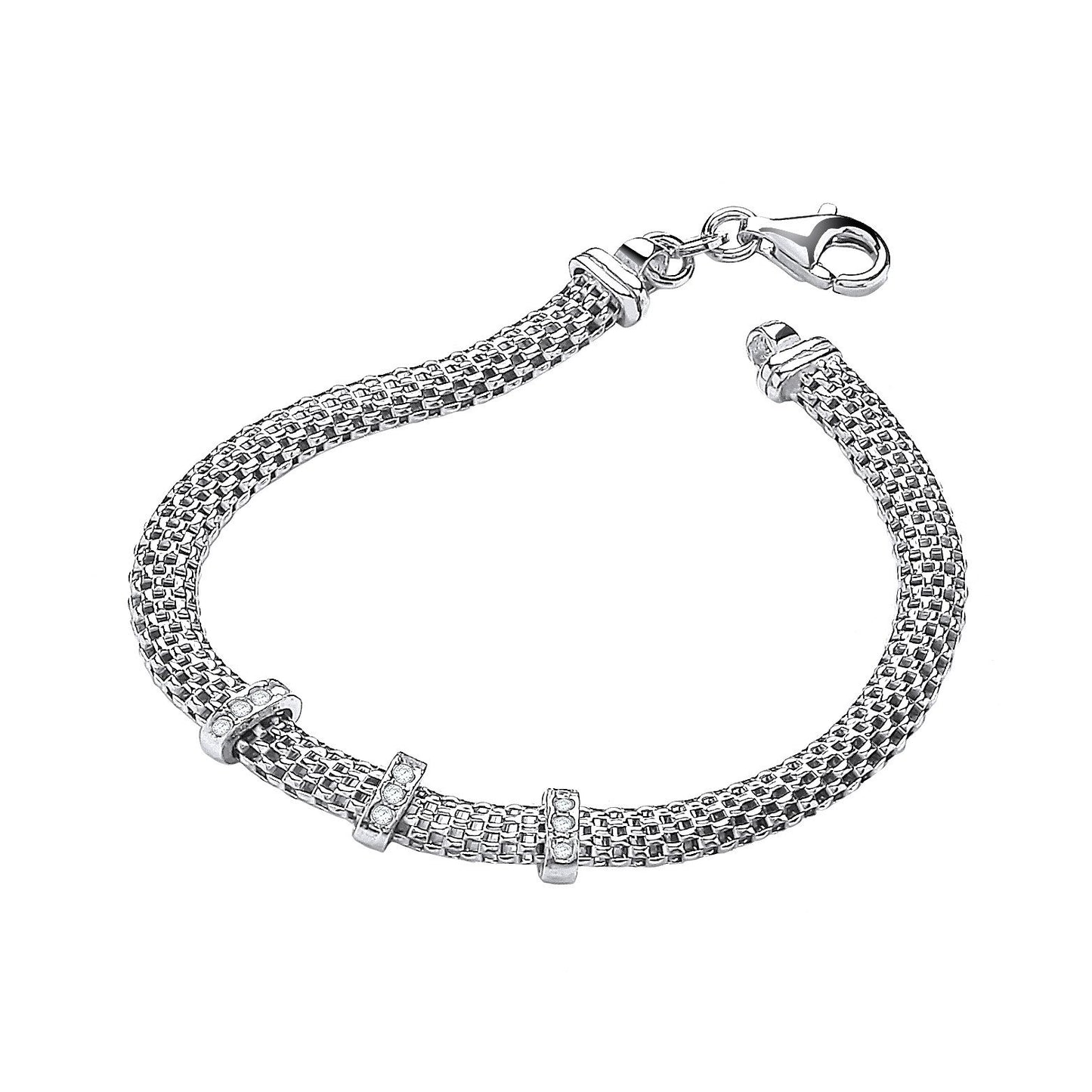 Silver Mesh With Cubic Zirconia's 7"/19cm Bracelet