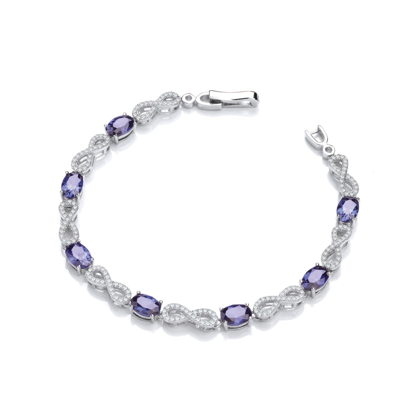 Infinity With Sapphire Blue Cubic Zirconia's Tennis Silver Bracelet