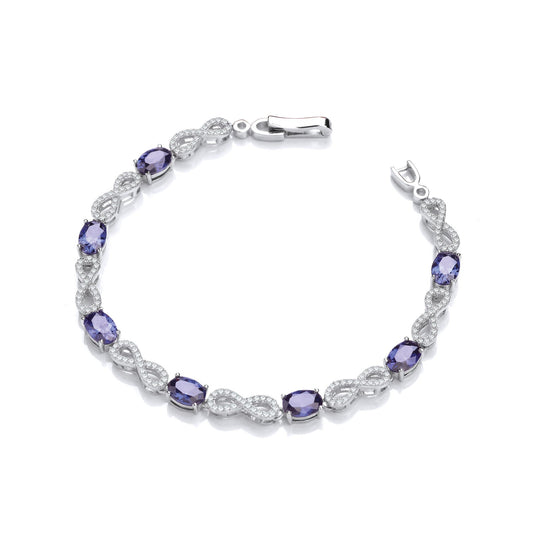 Infinity With Sapphire Blue Cubic Zirconia's Tennis Silver Bracelet