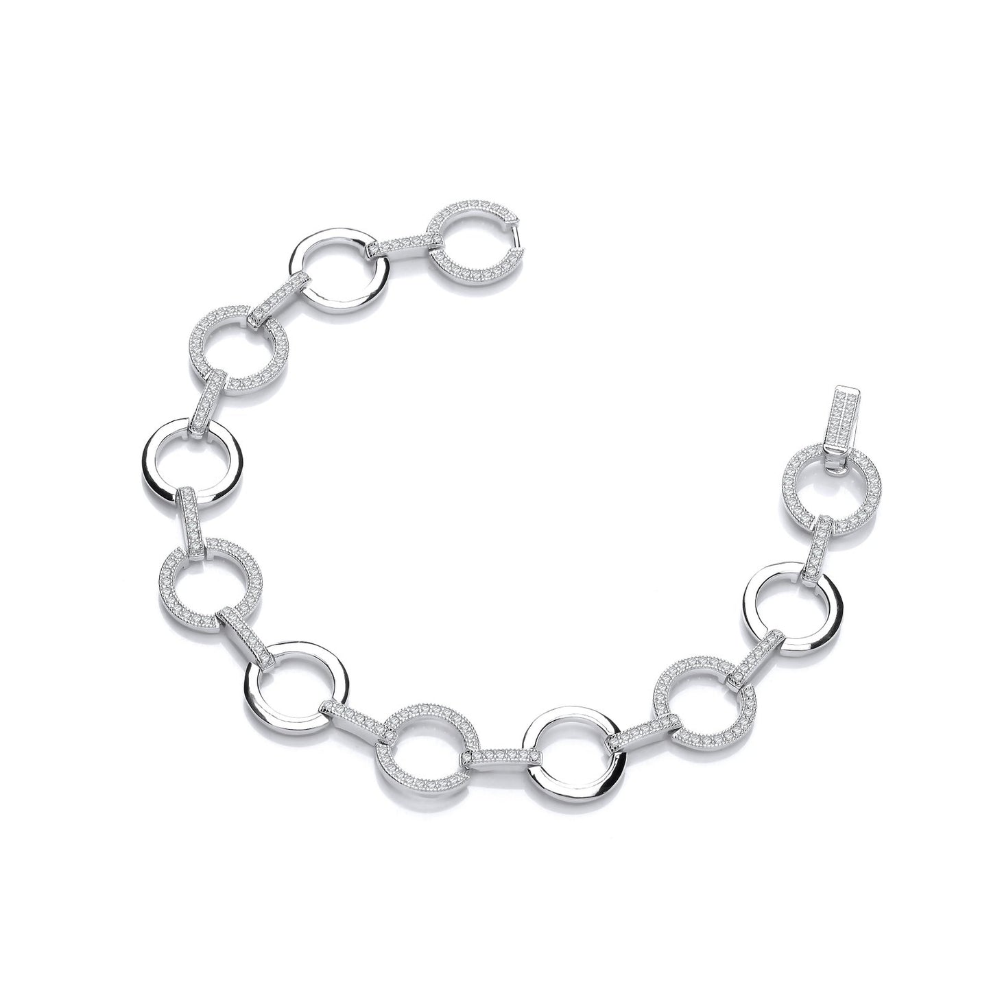Circles Plain & Cubic Zirconia's Silver Ladies Bracelet