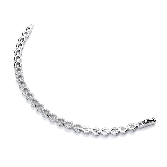 Silver Cubic Zirconia's Teardrop Link Ladies Silver Bracelet