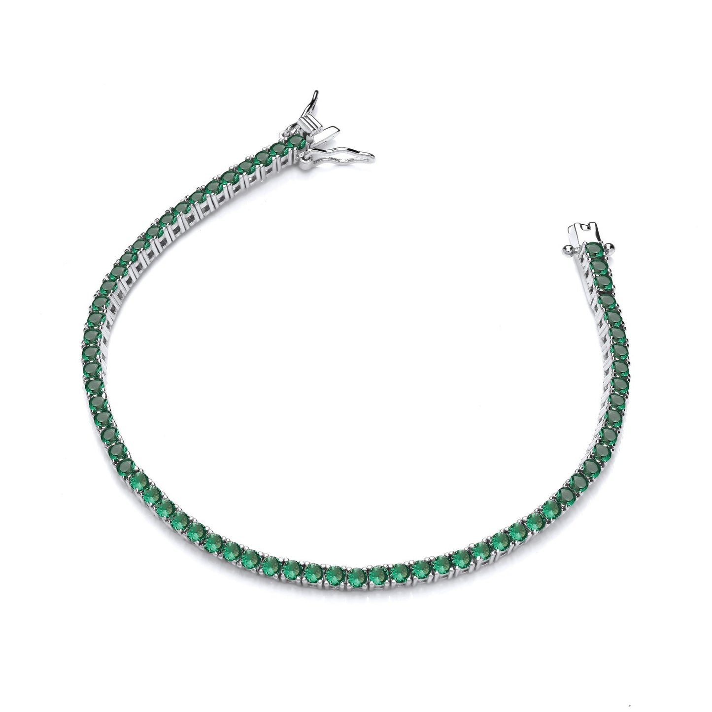 Silver Green Cubic Zirconias Tennis Ladies Bracelet