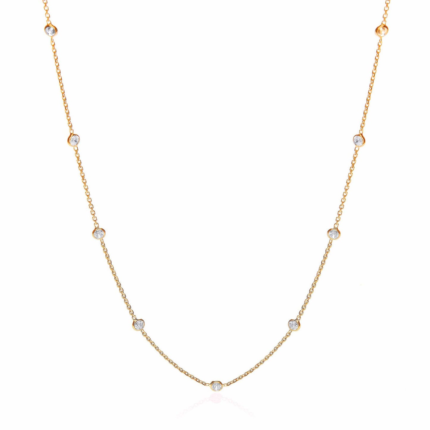 Gold Coated Rubover 11 Cubic Zirconia's Necklace 18"