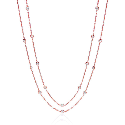 Rose Coated Rubover 23 Cubic Zirconia's Necklace 38"