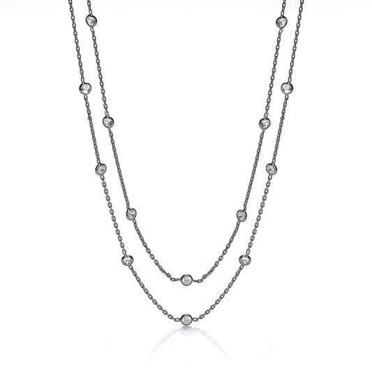 Ruthenium Coated Rubover 23 Cubic Zirconia's Necklace 38"