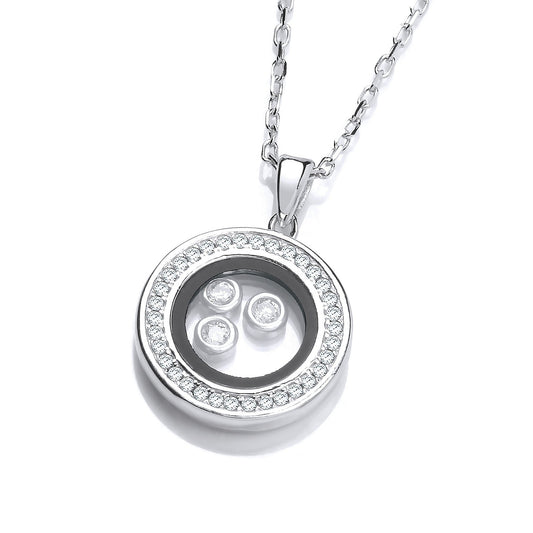 Circle Of Life With Floating Cubic Zirconias Silver Pendant 18" Necklace