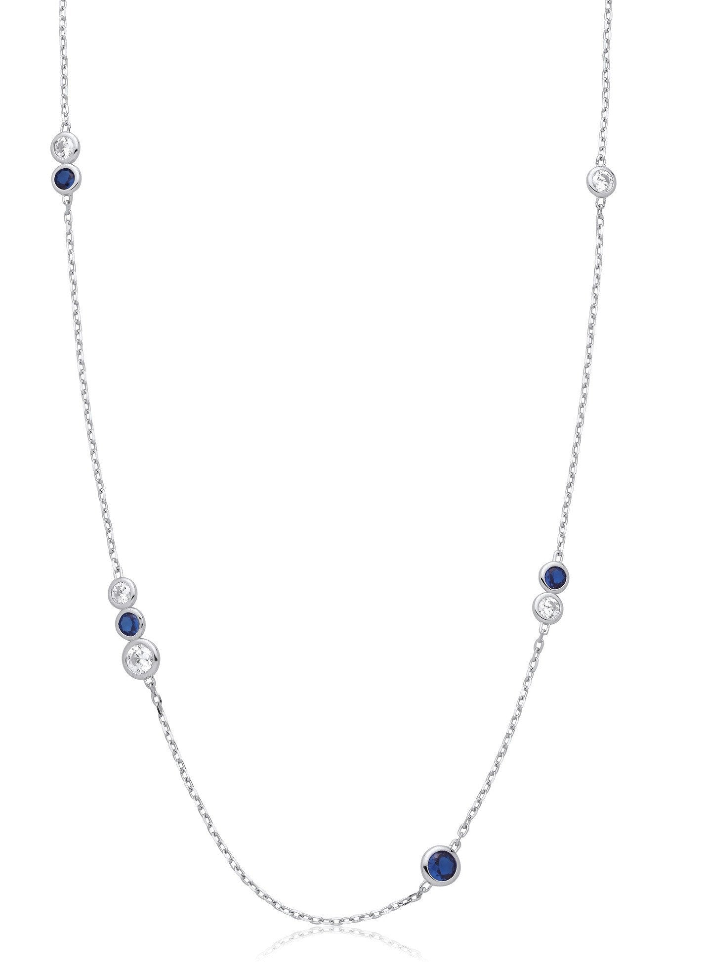 Silver Rubover Blue & Clear Cubic Zirconia's Necklace