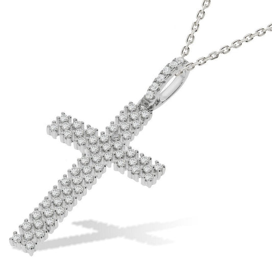 Micro Pave' Multi Row Cubic Zirconia Cross With Chain