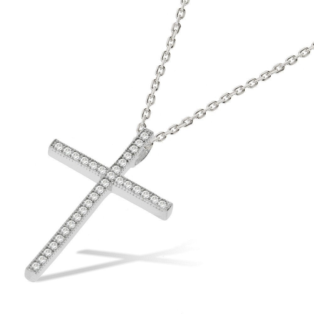 Micro Pave Cubic Zirconia Cross With Chain
