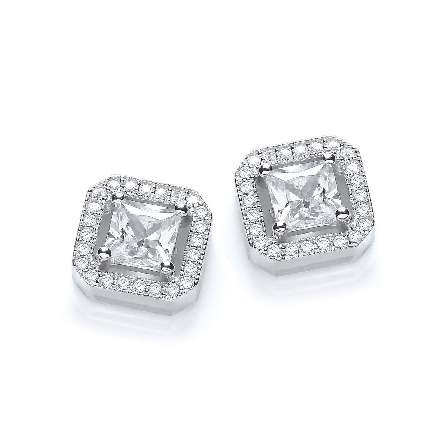 Micro Pave' Princess Cut Cubic Zirconia Fancy Stud