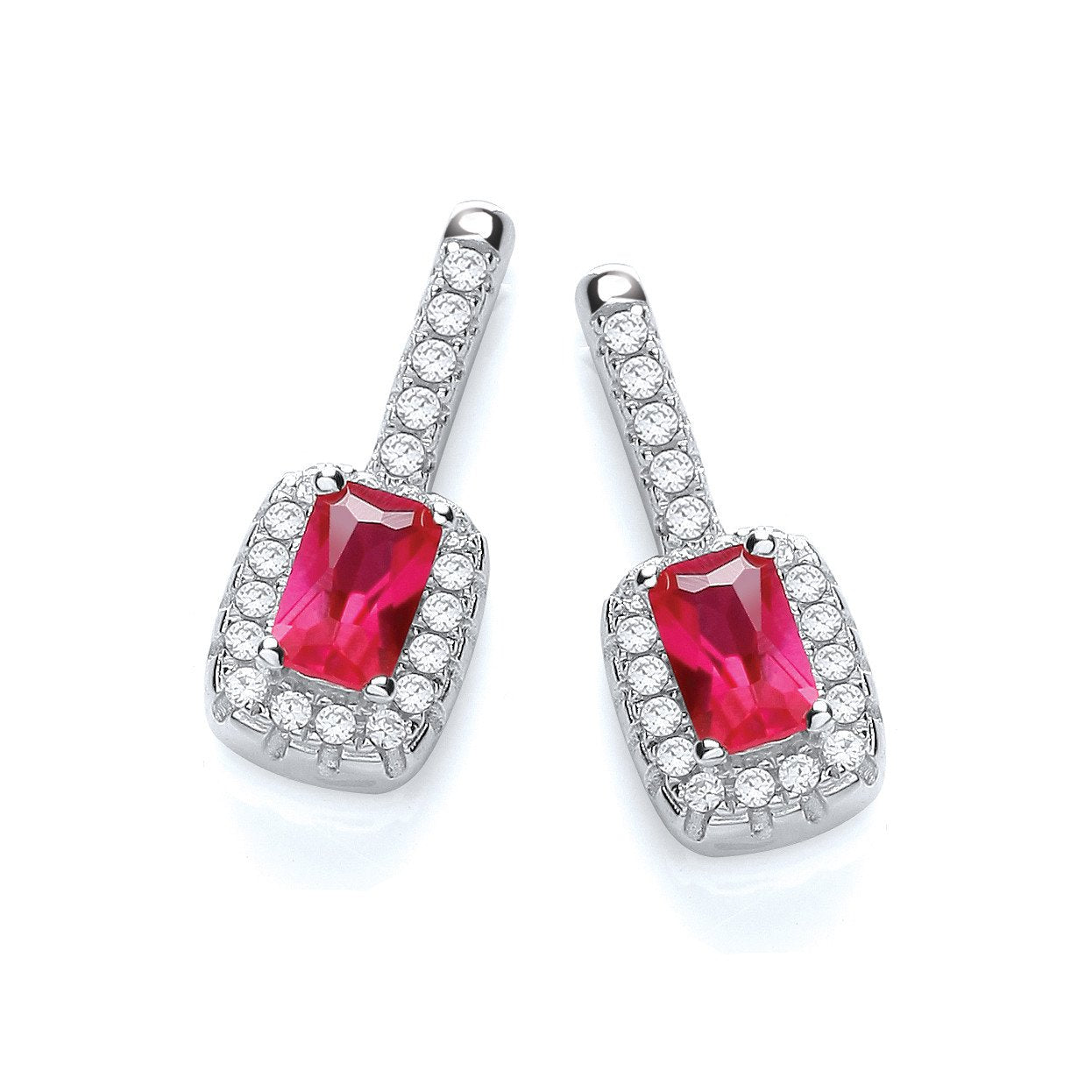 Micro Pave' Fancy Drop Earring With Small Red Cubic Zirconia