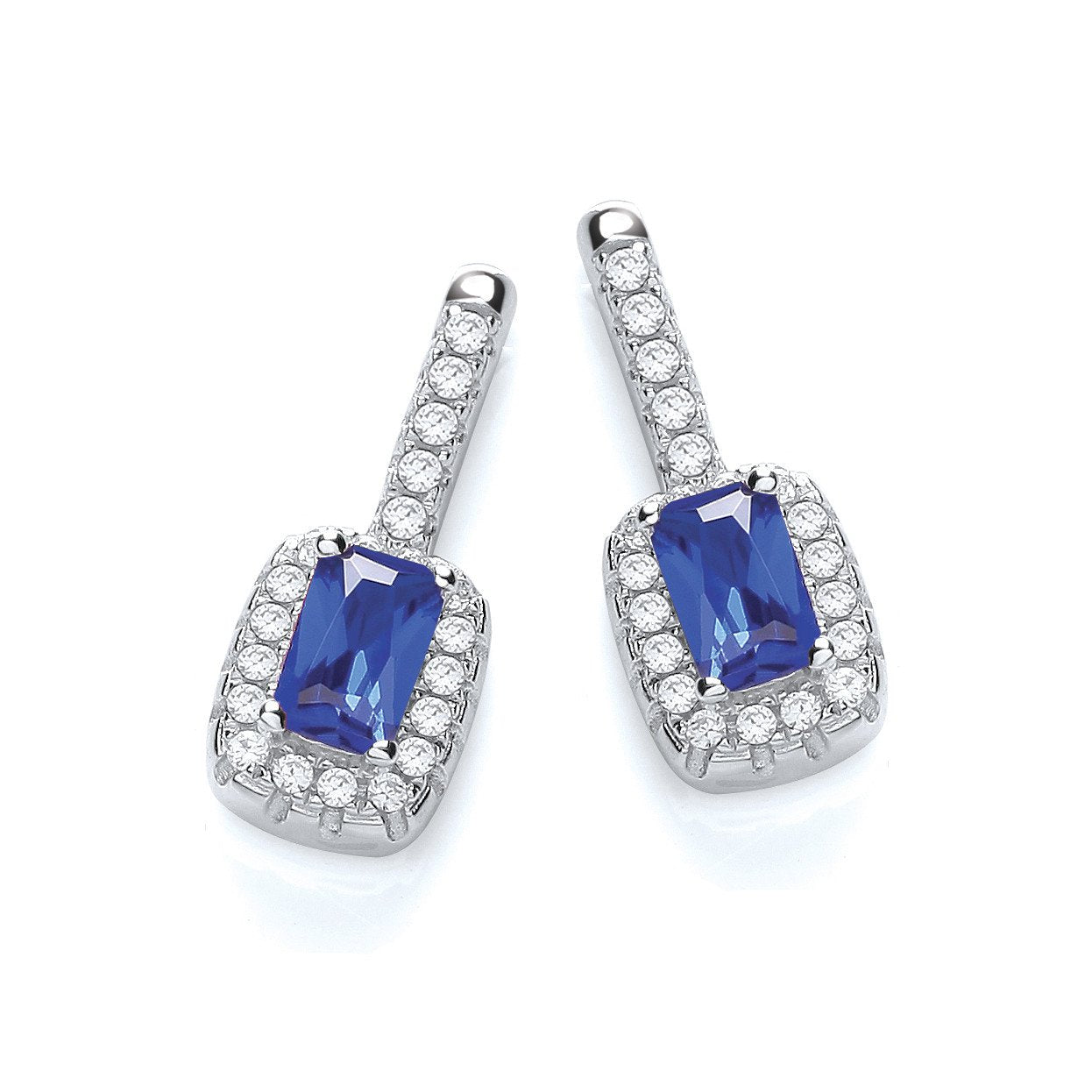 Micro Pave' Fancy Drop Earring With Small Blue Cubic Zirconia