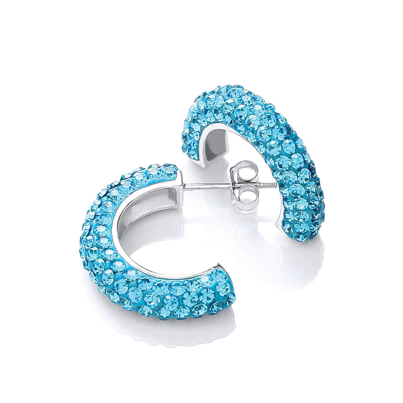 Half Hoop Stud With Light Blue Cubic Zirconia